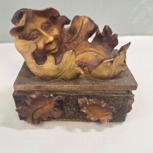 VTG Tree Spirit Rustic Innovations Oak Leaf Nymph Face Trinket Box Resin Art  Th